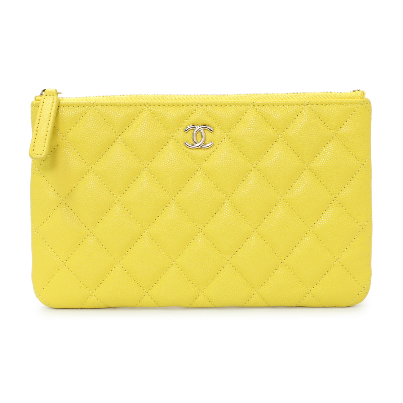Exclusive Chanel Yellow Quilted Caviar Cosmetic Case — Front View