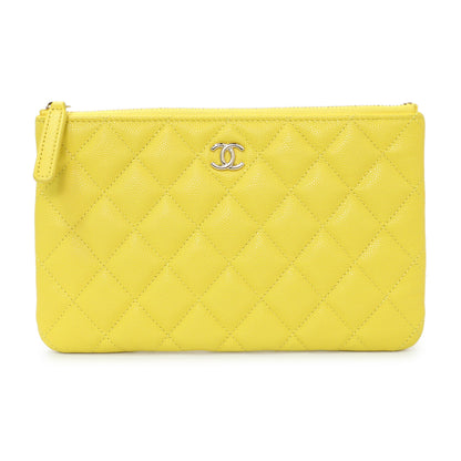 Exclusive Chanel Yellow Quilted Caviar Cosmetic Case — Front View