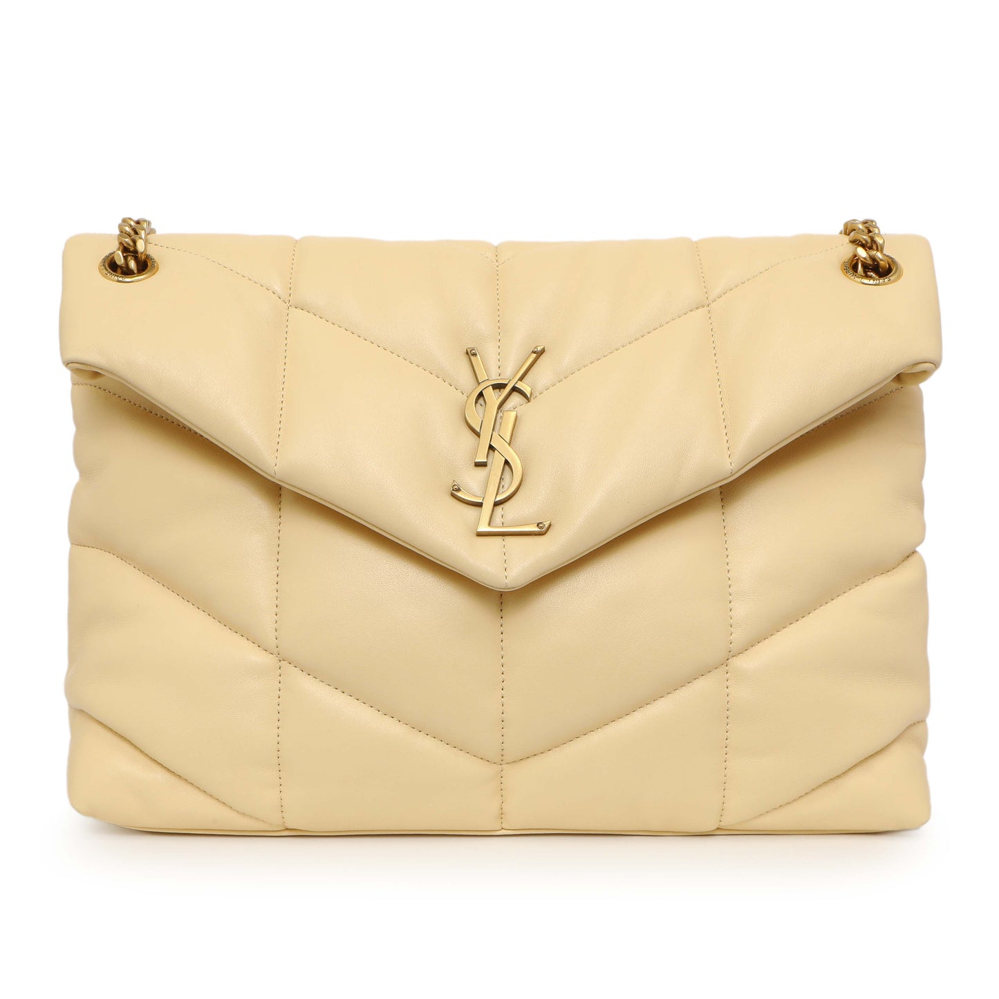 Exclusive Saint Laurent Jaune Pale Lambskin Medium Loulou Puffer — Side View