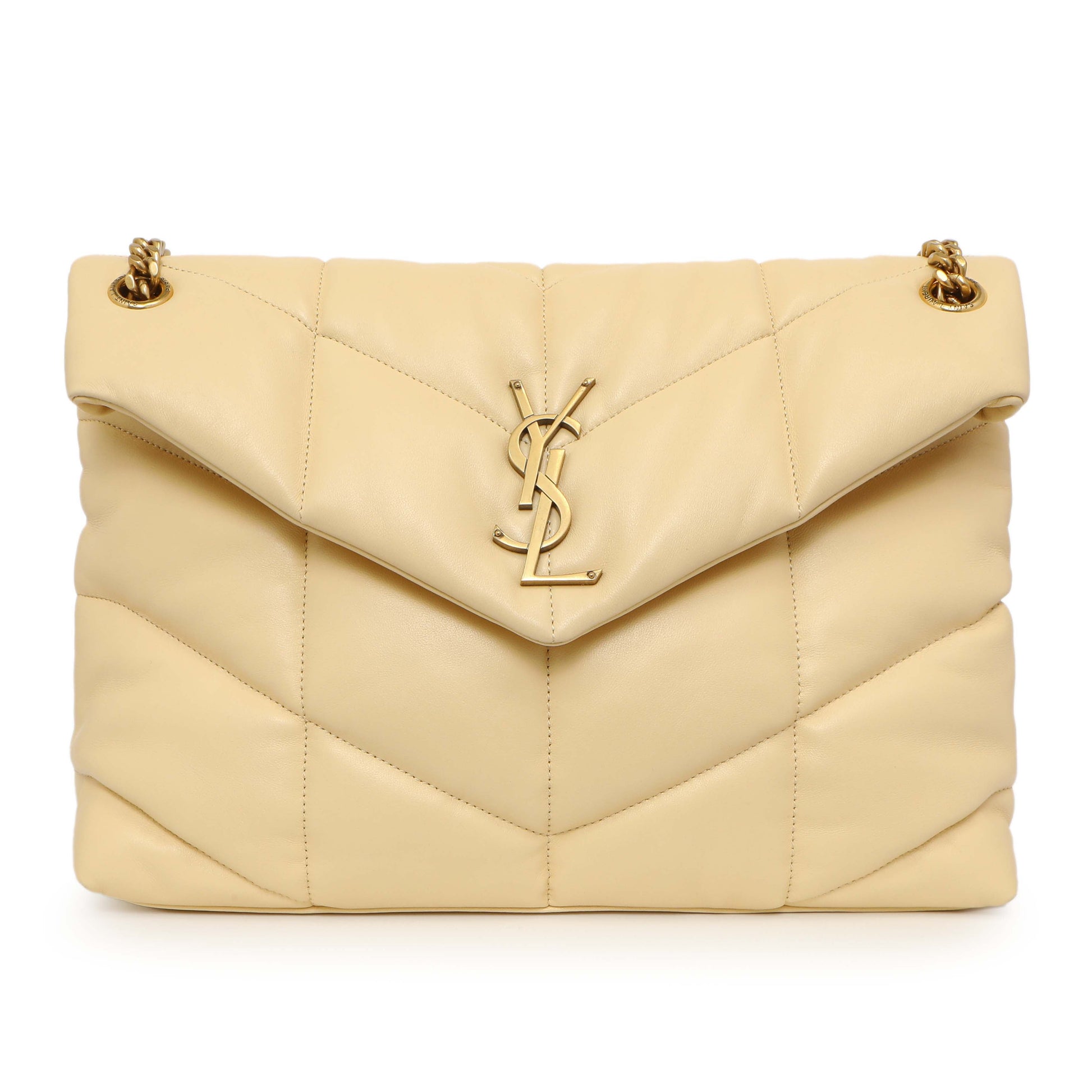 Exclusive Saint Laurent Jaune Pale Lambskin Medium Loulou Puffer — Side View