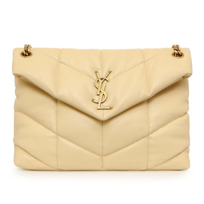 Exclusive Saint Laurent Jaune Pale Lambskin Medium Loulou Puffer — Side View
