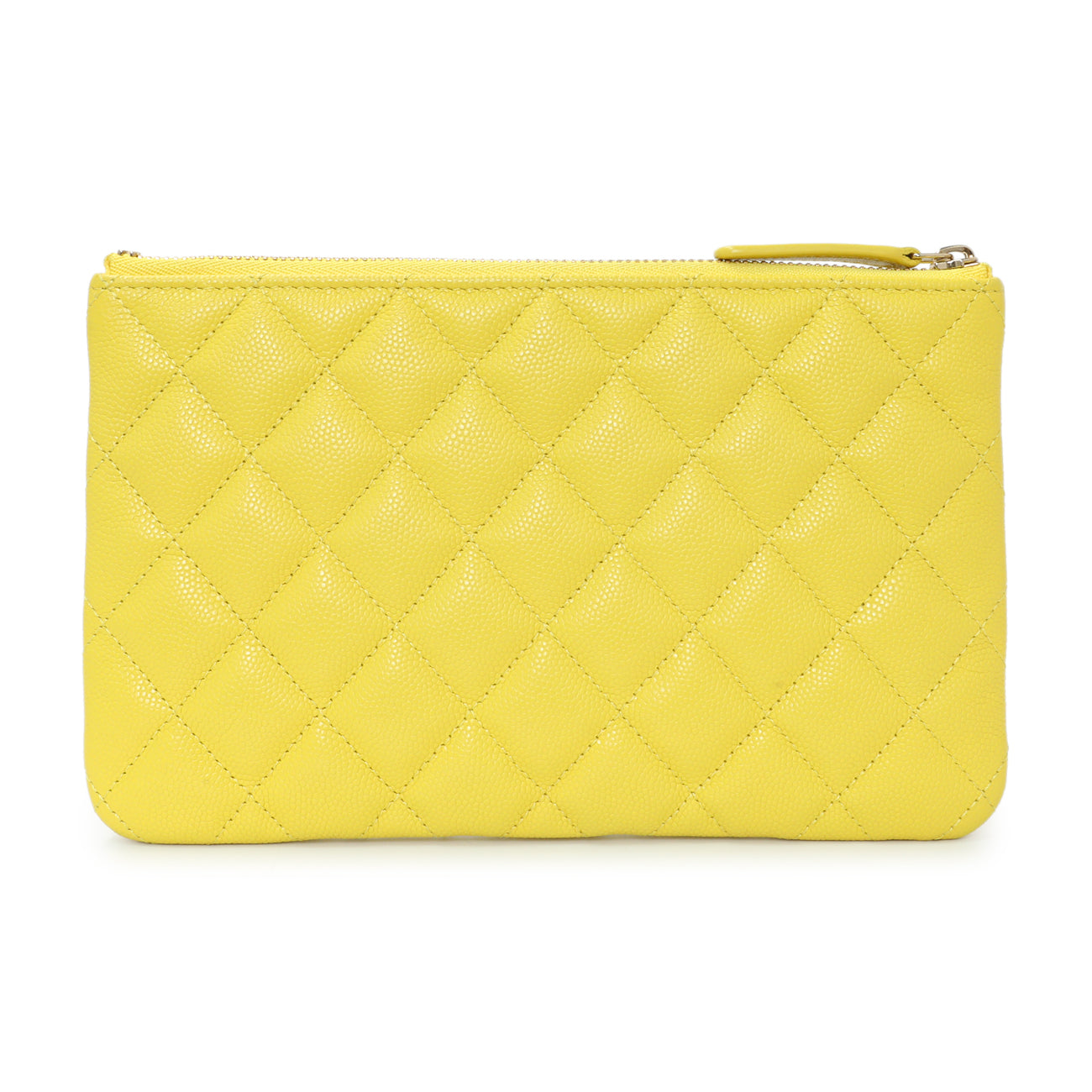 Exclusive Chanel Yellow Quilted Caviar Cosmetic Case — Side View