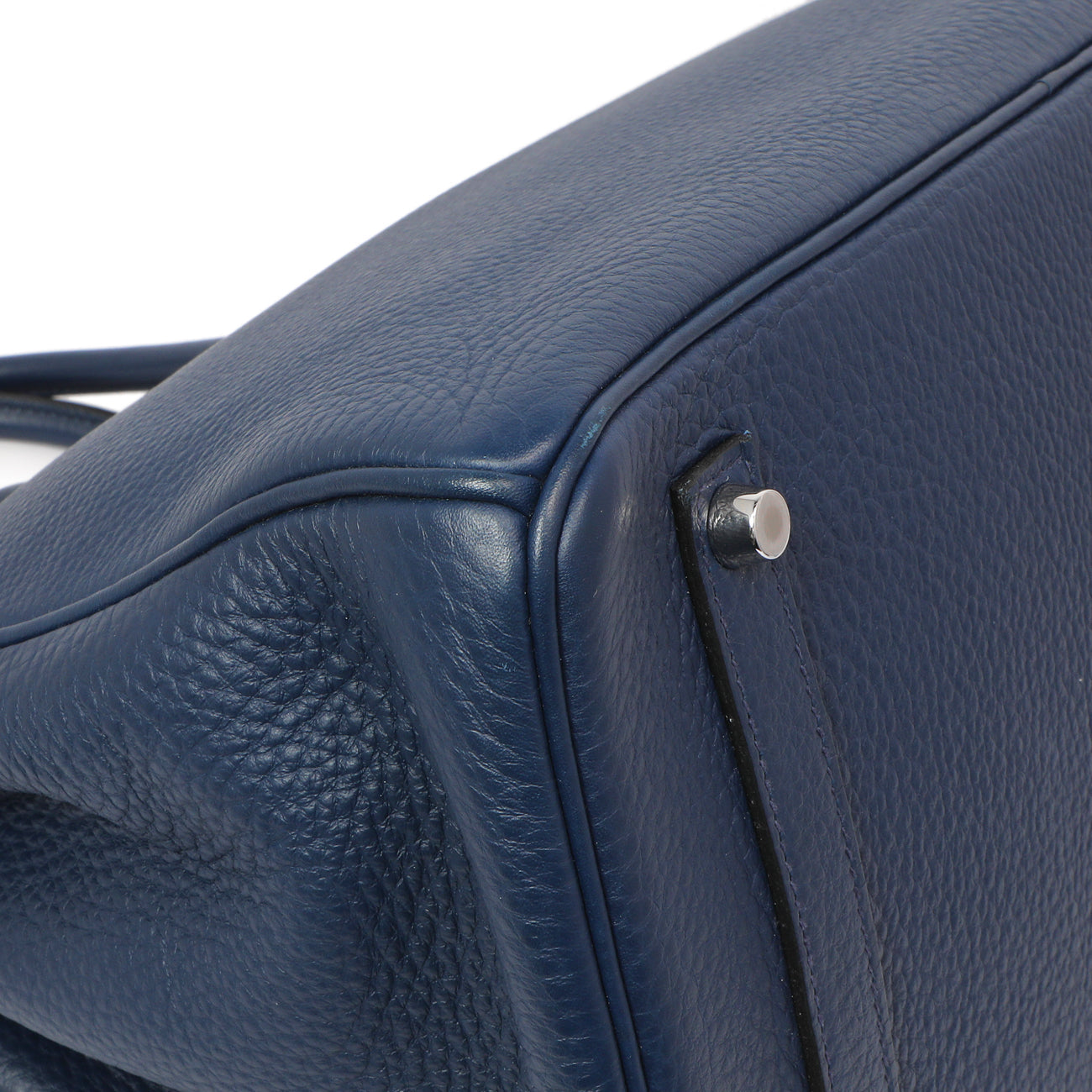 Exclusive Hermes Bleu Saphir Clemence Birkin 35 — Lifestyle View