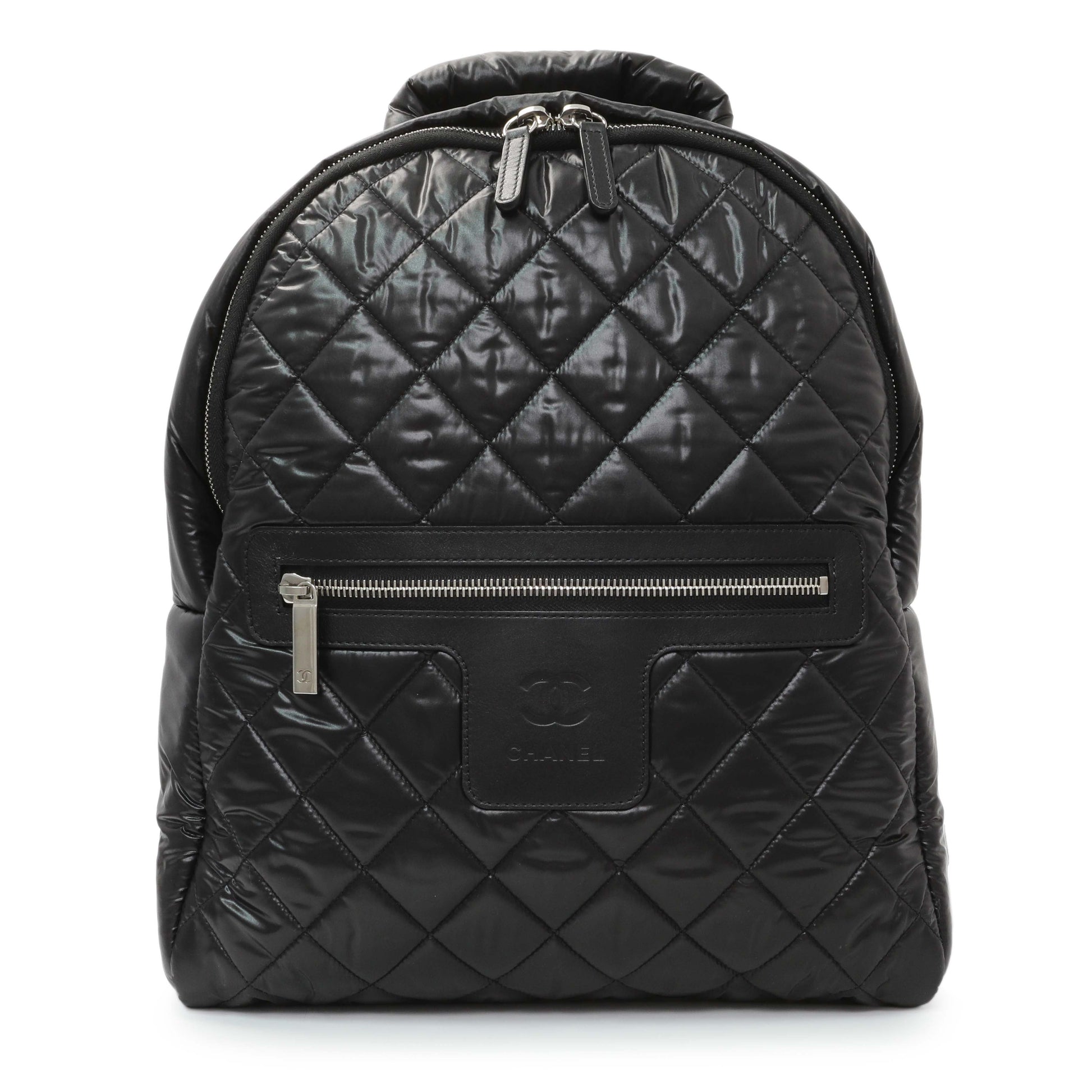 Exclusive Chanel Black Nylon Quilted Coco Cocoon Backpack — Front View