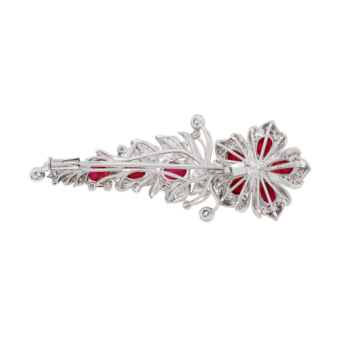 Exclusive 18K White Gold 6.81 Carat Ruby Blossom Brooch — Side View