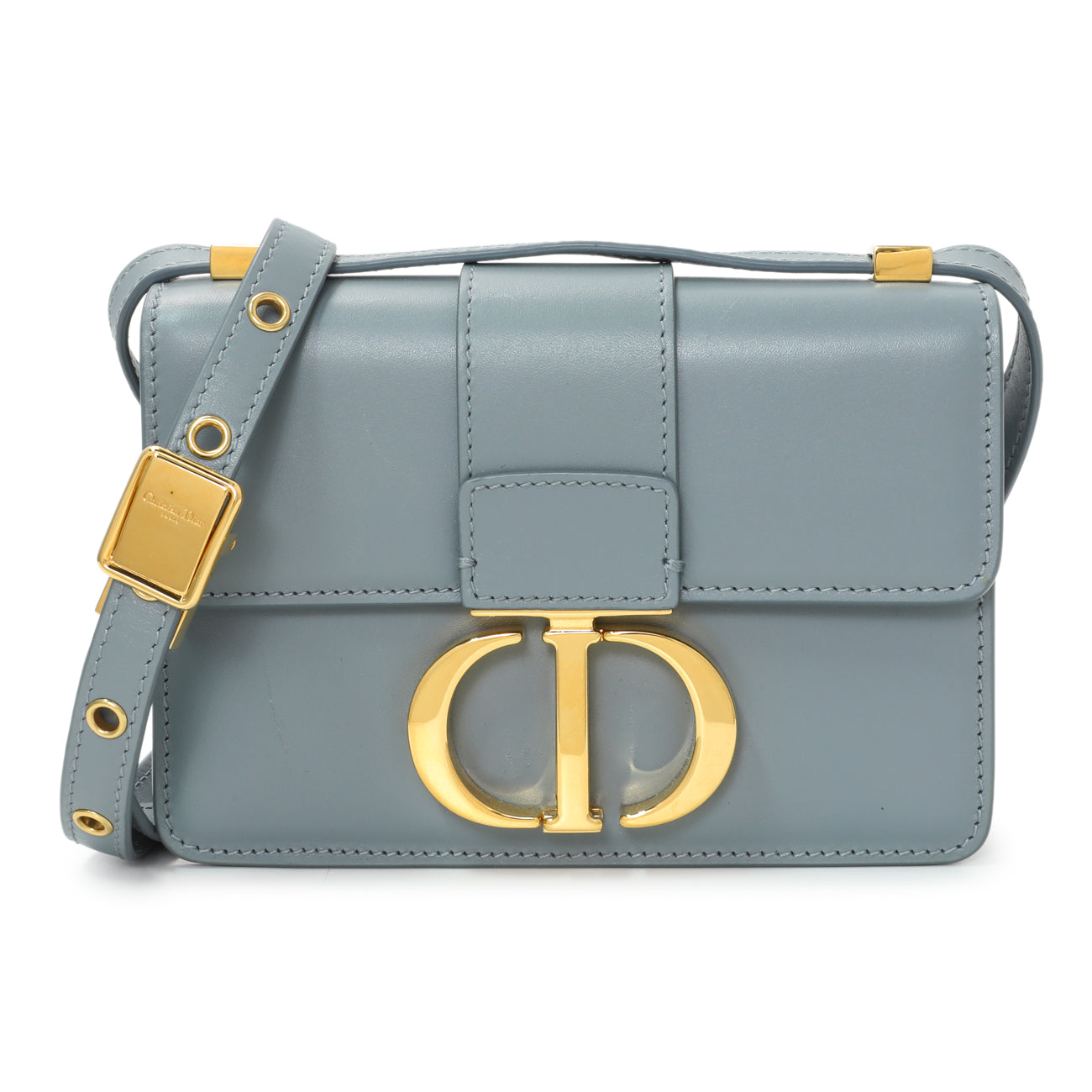 Exclusive Christian Dior Blue Grey Smooth Calfskin Micro 30 Montaigne Flap — Front View
