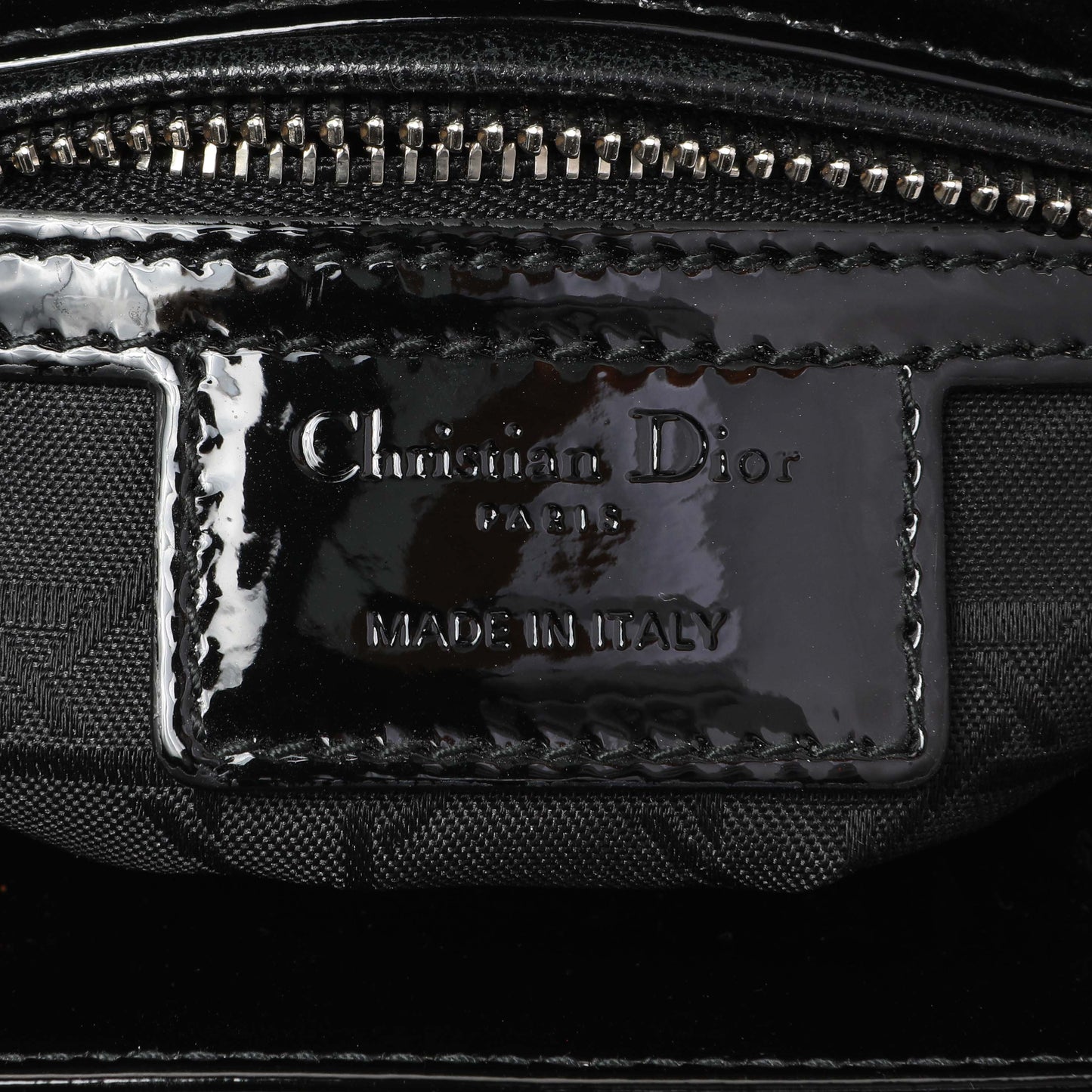 Exclusive Christian Dior Black Patent Cannage Medium Lady Dior — Detail View