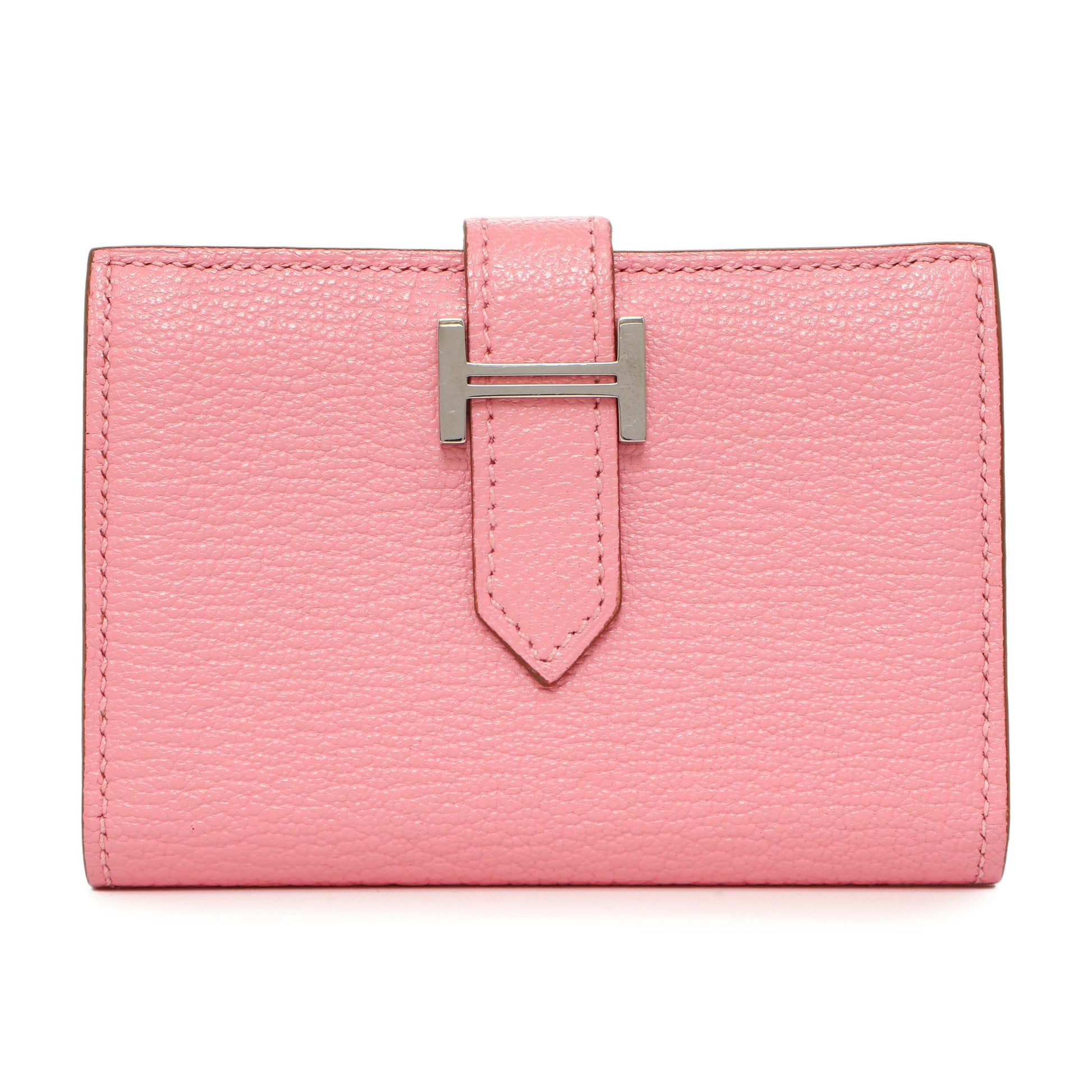 Exclusive Hermes Rose Confetti Chevre Mysore Bearn Card Holder Wallet — Front View