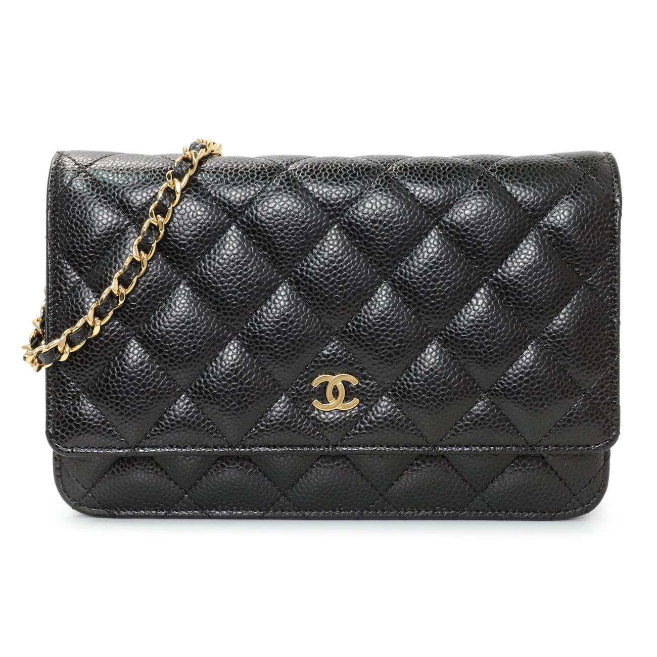 Exclusive Chanel Black Caviar Wallet On Chain — Front View