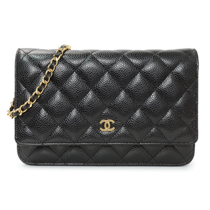 Exclusive Chanel Black Caviar Wallet On Chain — Front View