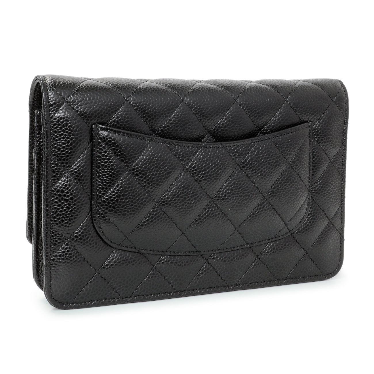 Exclusive Chanel Black Caviar Wallet On Chain — Side View