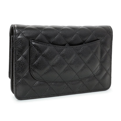 Exclusive Chanel Black Caviar Wallet On Chain — Side View