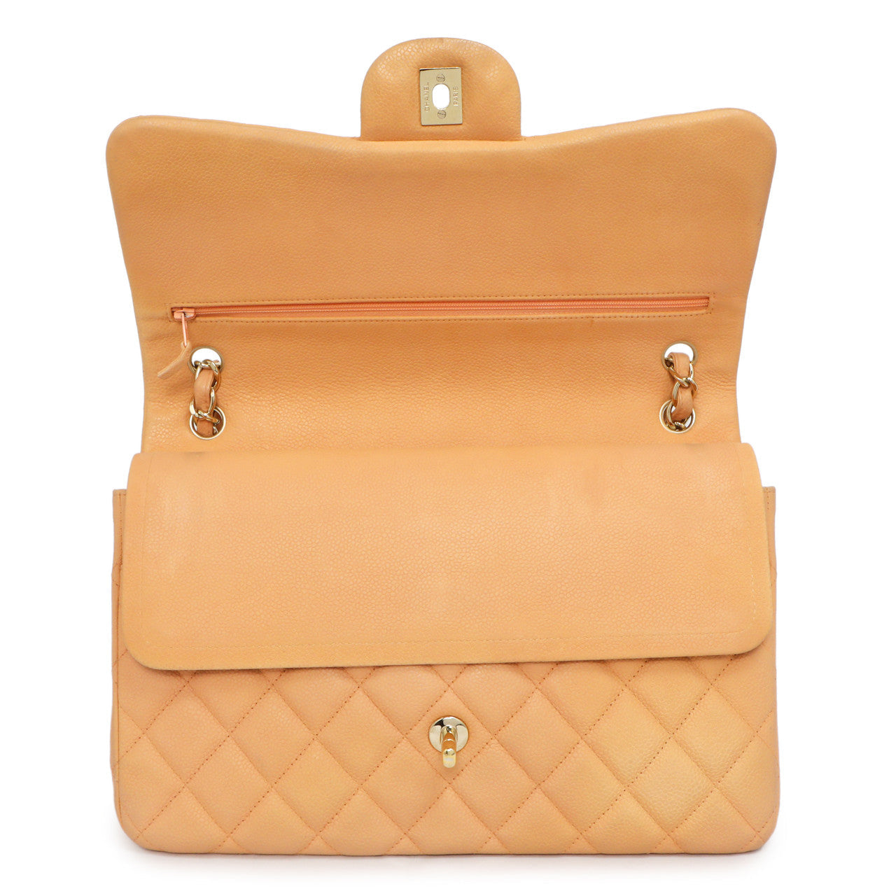 Exclusive Chanel Peach Quilted Caviar Jumbo Classic Double Flap — Alternate View 11