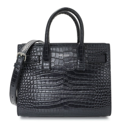 Exclusive Saint Laurent Calfskin Crocodile Embossed Nano Sac De Jour — Front View