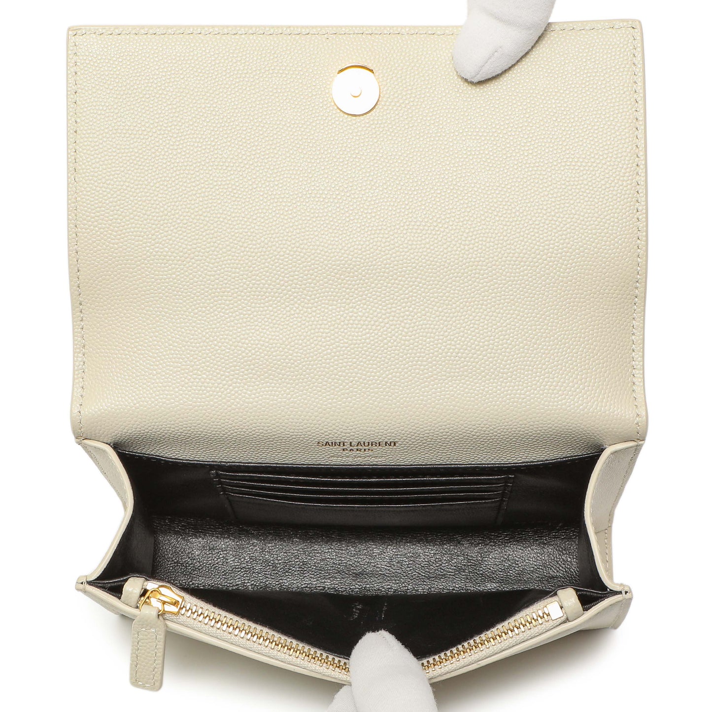 Exclusive Saint Laurent White Grain De Poudre Monogram Kate Belt Bag — Top View