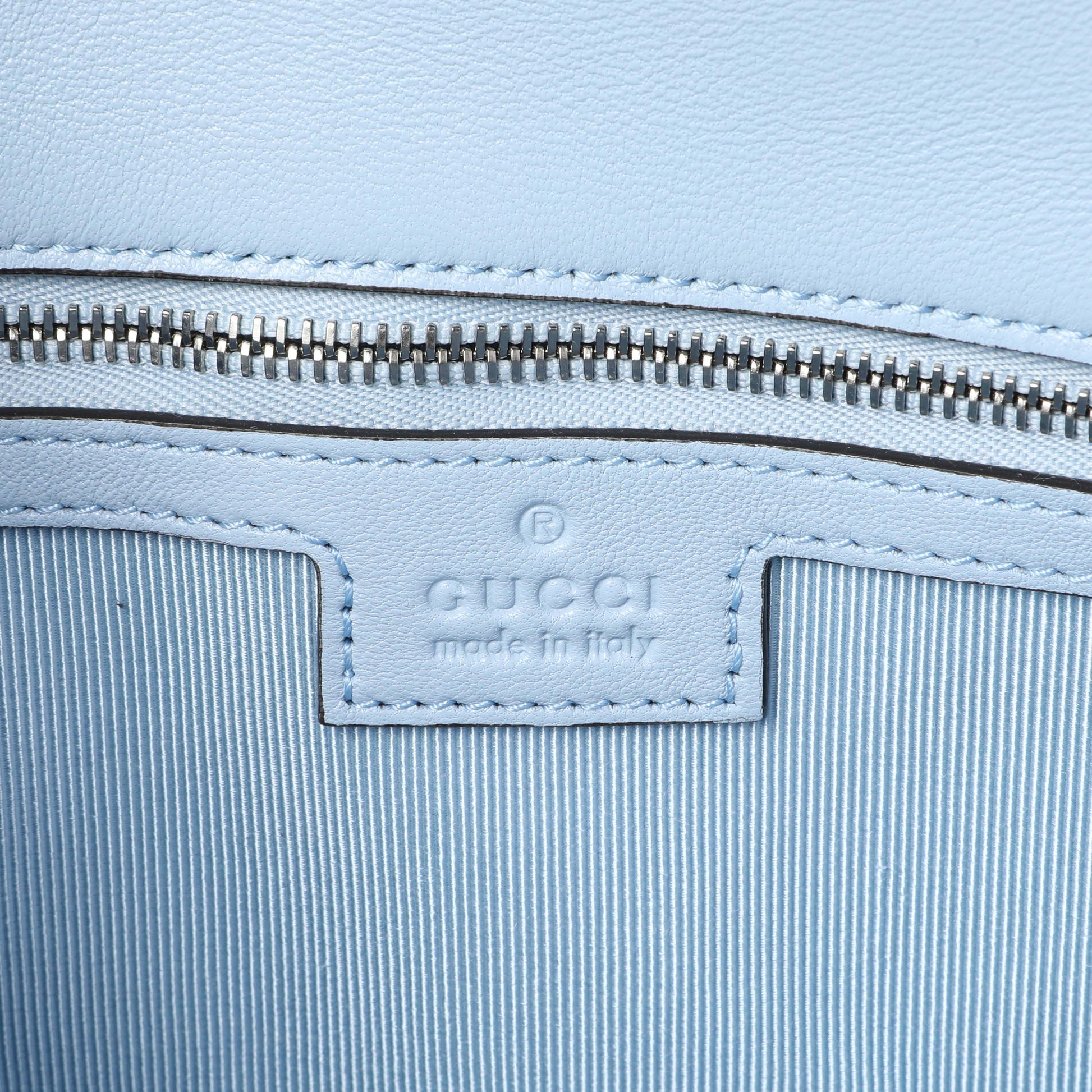 Exclusive Gucci Light Blue Calfskin Matelasse Medium GG Marmont Shoulder Bag — Detail View