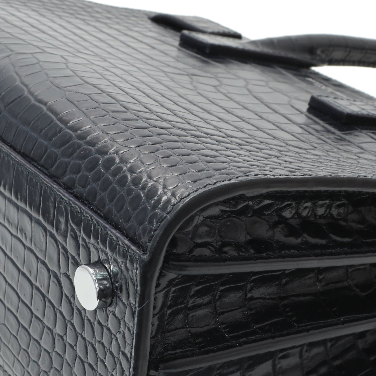 Exclusive Saint Laurent Calfskin Crocodile Embossed Nano Sac De Jour — Detail View