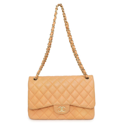 Exclusive Chanel Peach Quilted Caviar Jumbo Classic Double Flap — Front View