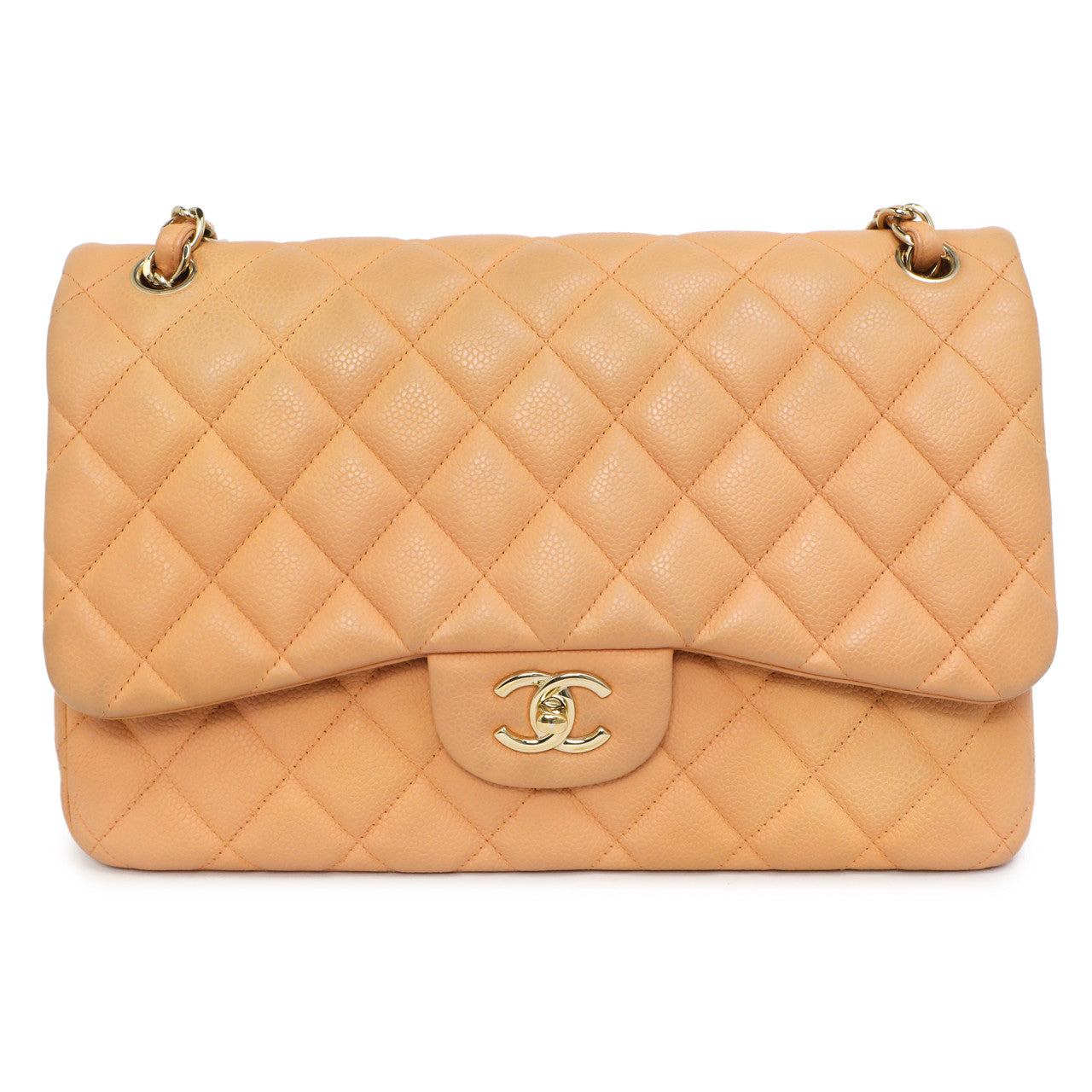 Exclusive Chanel Peach Quilted Caviar Jumbo Classic Double Flap — Side View