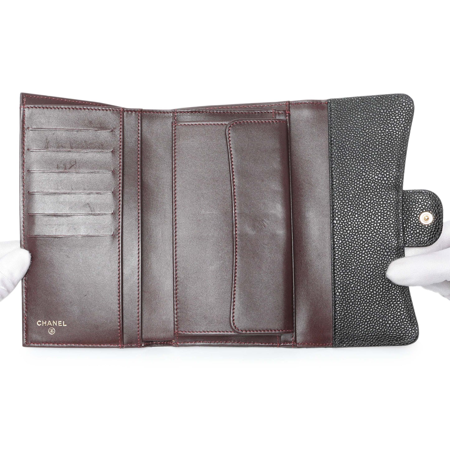 Exclusive Chanel Black Quilted Caviar Large Flap Wallet — Top View