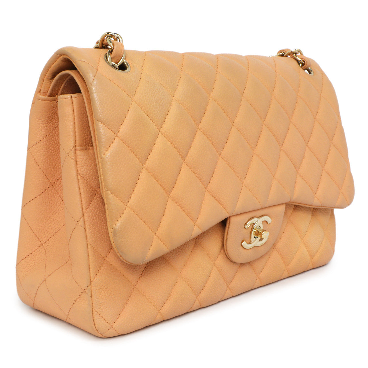 Exclusive Chanel Peach Quilted Caviar Jumbo Classic Double Flap — Top View
