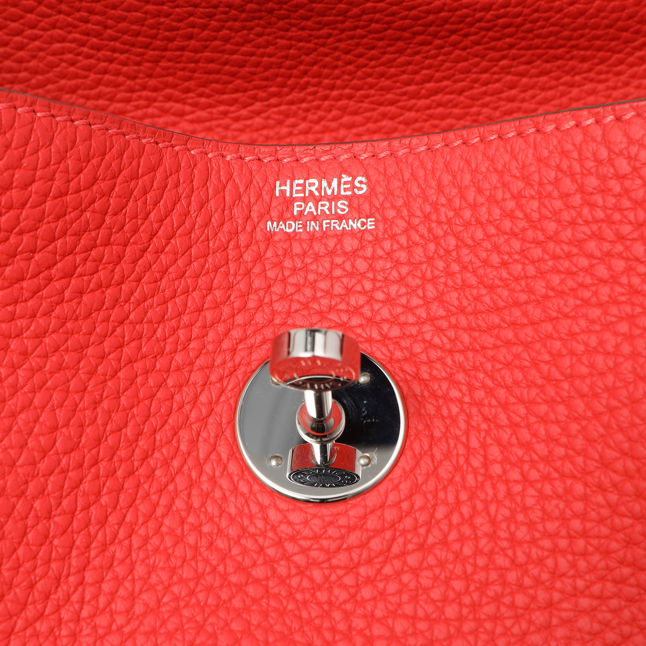 Exclusive Hermes Rouge Pivoine Clemence Lindy 34 — Detail View