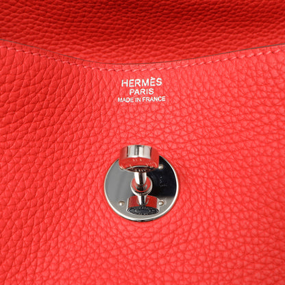 Exclusive Hermes Rouge Pivoine Clemence Lindy 34 — Detail View