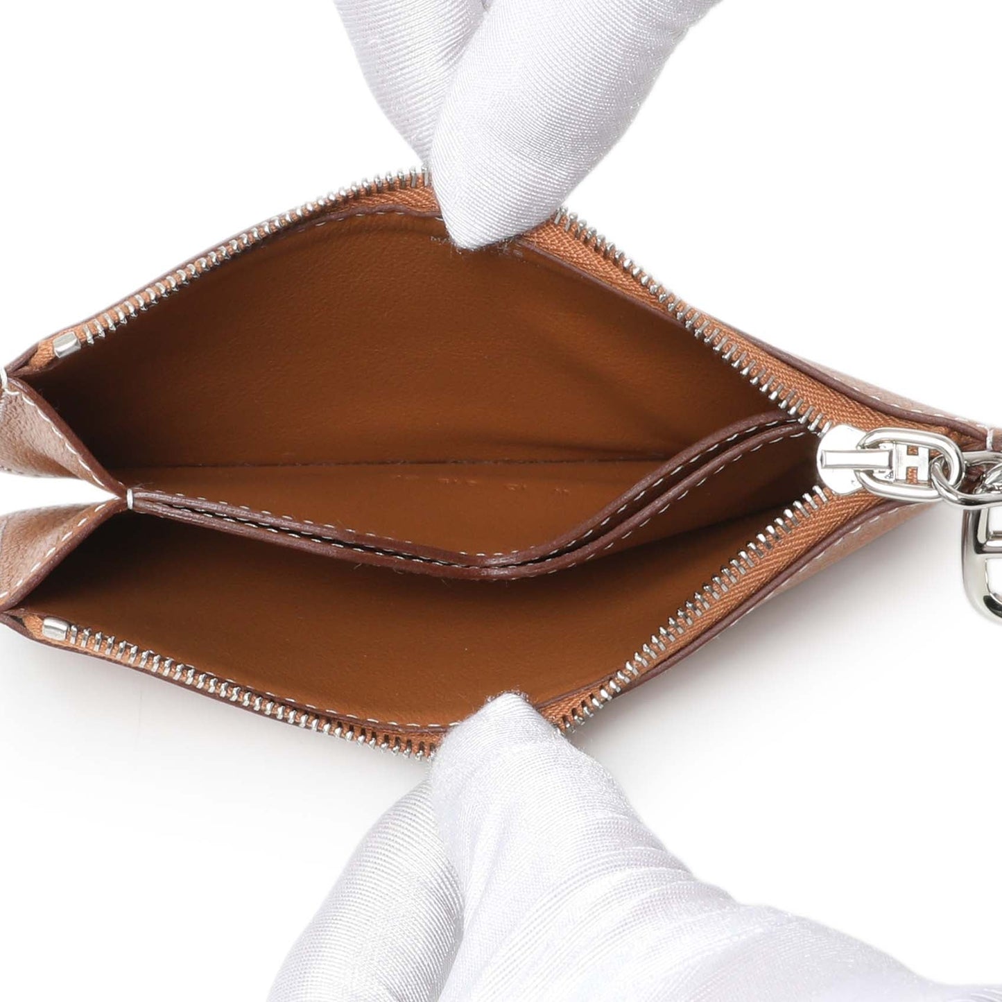 Exclusive Hermes Gold Evercolor Zipengo Chain D'Ancre Card Holder — Top View