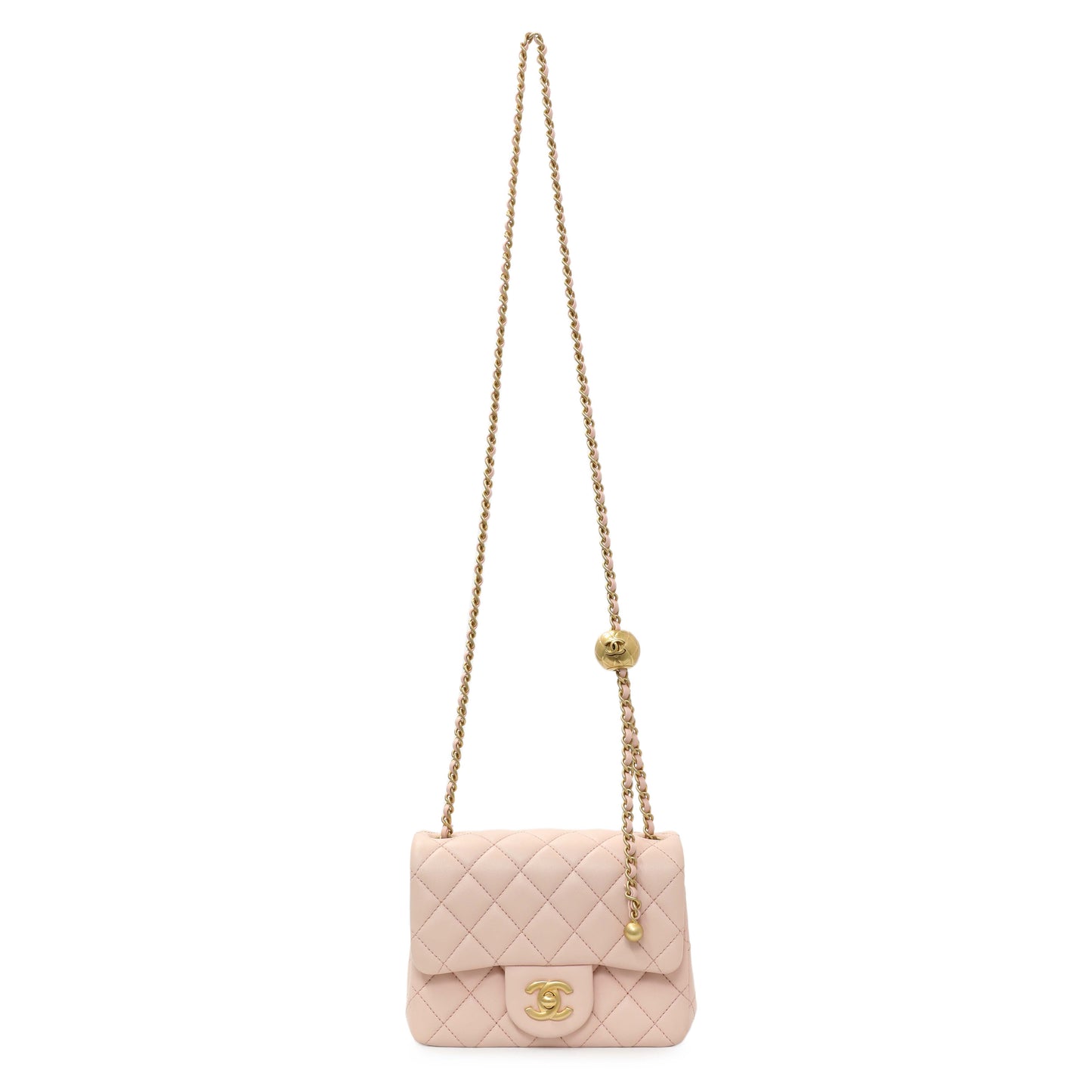 Exclusive Chanel Pink Quilted Lambskin Mini Pearl Crush Flap — Front View