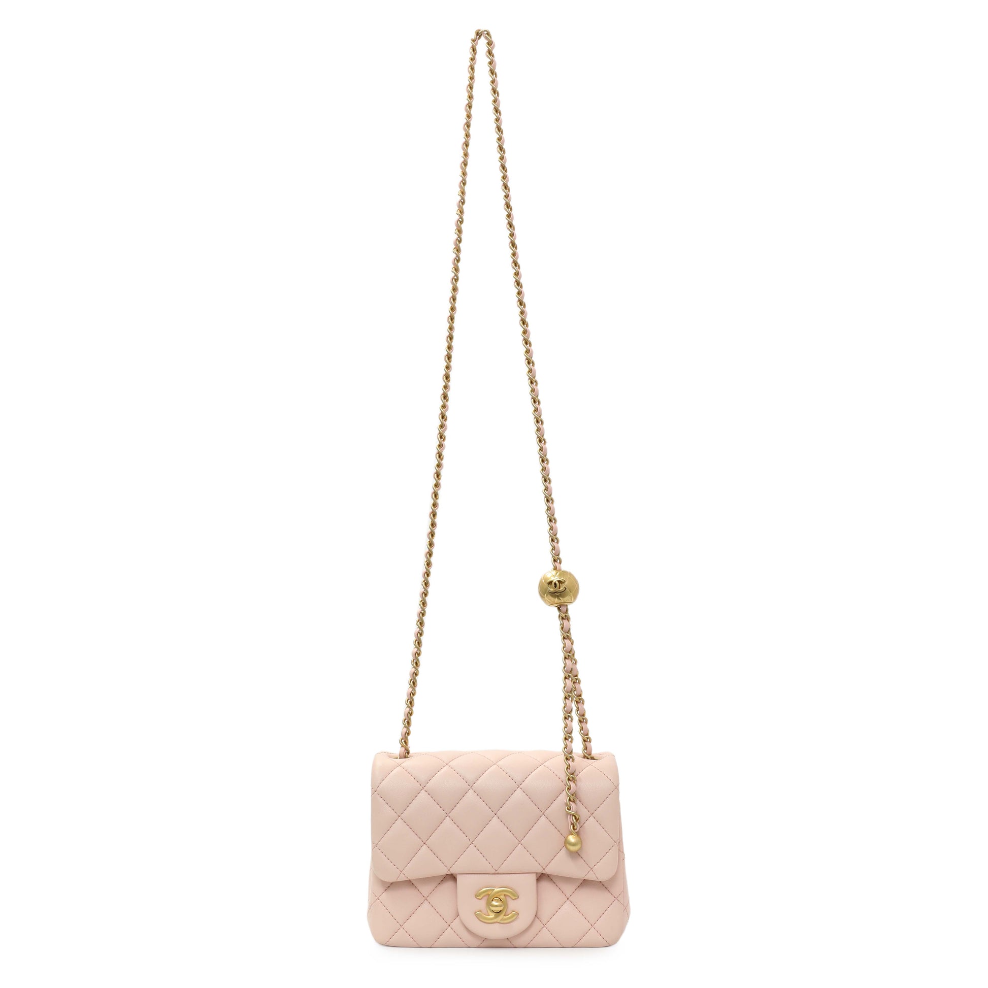 Exclusive Chanel Pink Quilted Lambskin Mini Pearl Crush Flap — Front View