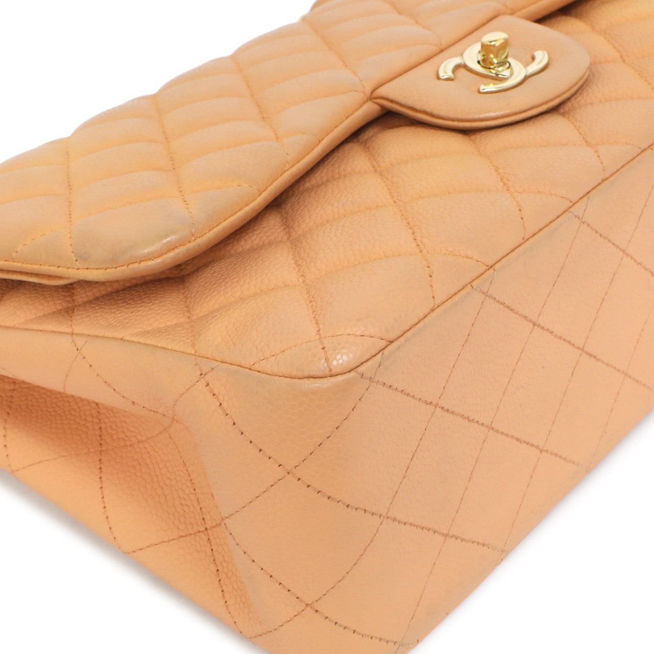 Exclusive Chanel Peach Quilted Caviar Jumbo Classic Double Flap — Lifestyle View