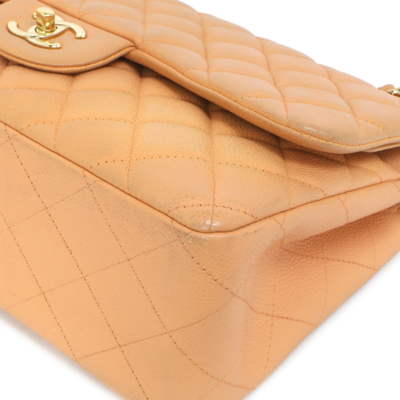 Exclusive Chanel Peach Quilted Caviar Jumbo Classic Double Flap — Alternate View 7