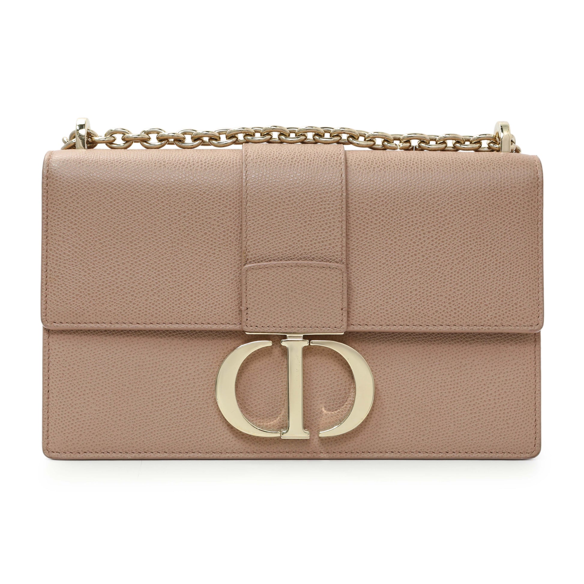 Exclusive Christian Dior Blush Grained Calfskin 30 Montaigne Chain Flap Bag — Front View