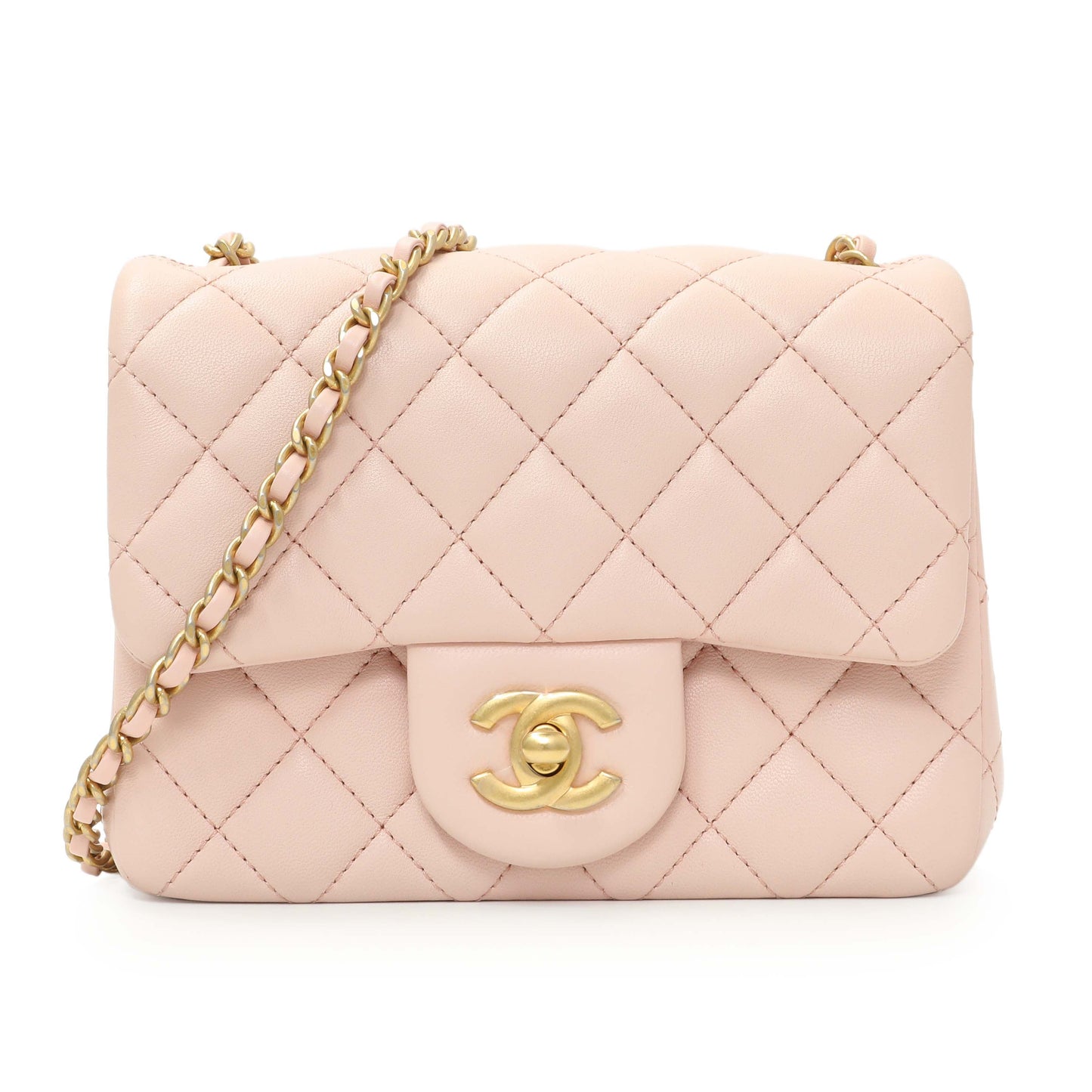 Exclusive Chanel Pink Quilted Lambskin Mini Pearl Crush Flap — Side View