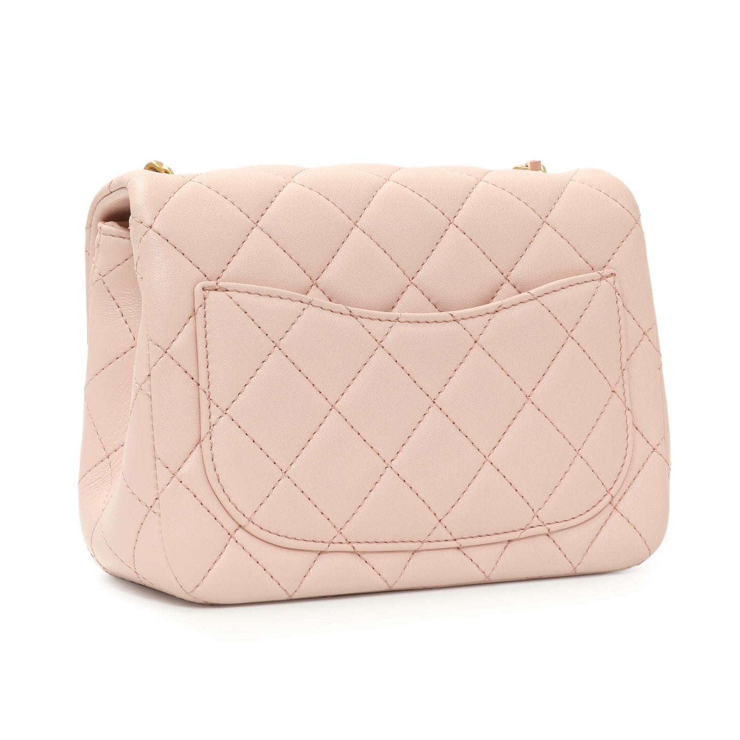 Exclusive Chanel Pink Quilted Lambskin Mini Pearl Crush Flap — Back View