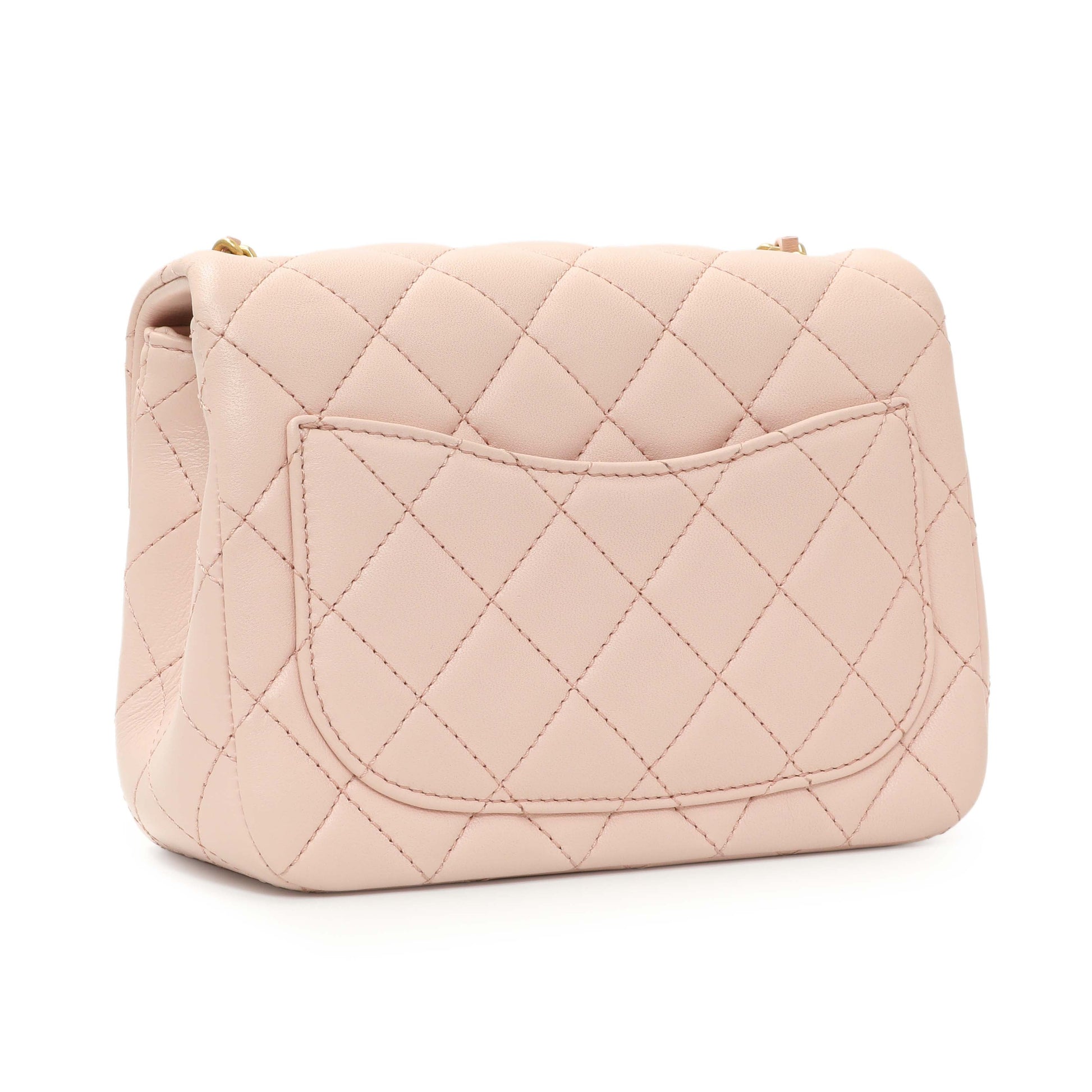 Exclusive Chanel Pink Quilted Lambskin Mini Pearl Crush Flap — Back View