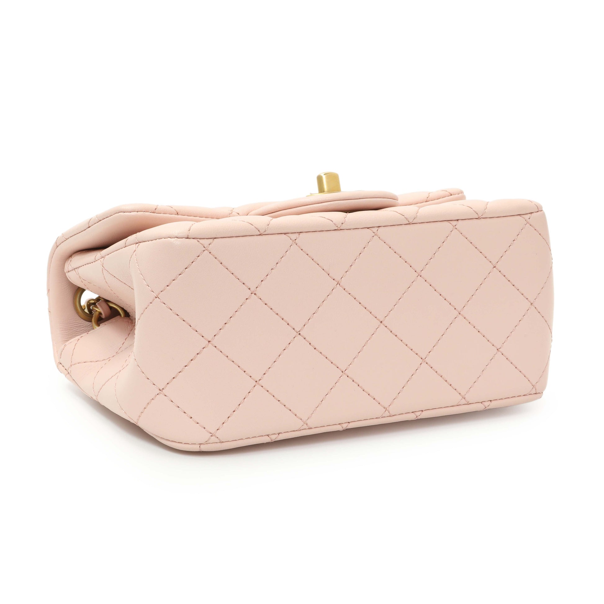 Exclusive Chanel Pink Quilted Lambskin Mini Pearl Crush Flap — Top View
