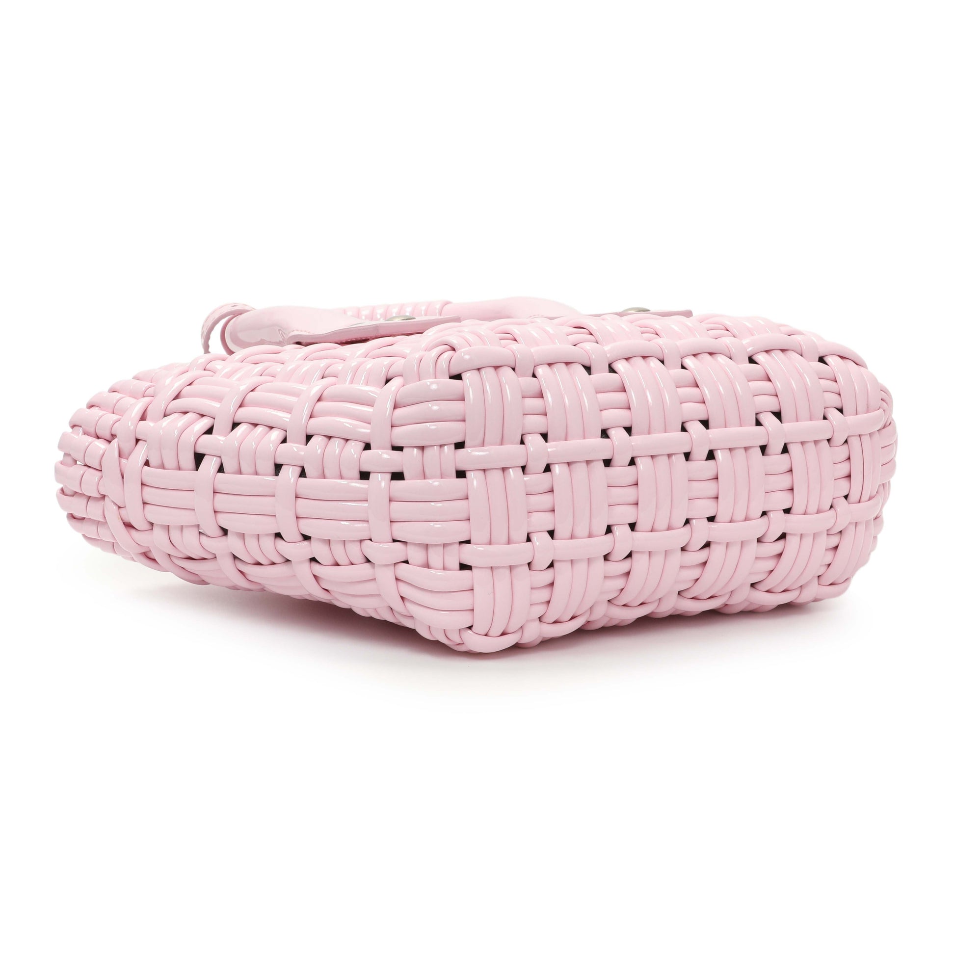 Exclusive Balenciaga Pink Faux Calfskin Braided Varnished XXS Bistro Basket — Back View