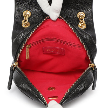 Exclusive Chanel Quilted Black Caviar Chain Melody Backpack — Top View