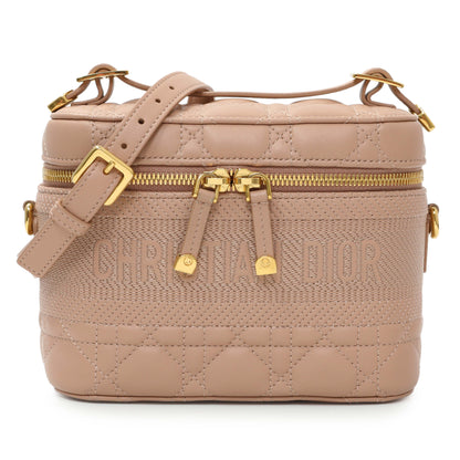 Exclusive Christian Dior Pink Lambskin Cannage Small Diortravel Vanity Case Cloud — Front View