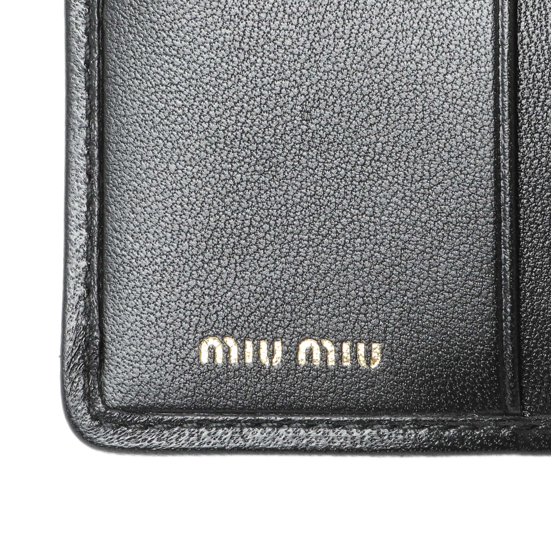 Exclusive Miu Miu Black Nappa Matelasse Card Holder — Detail View
