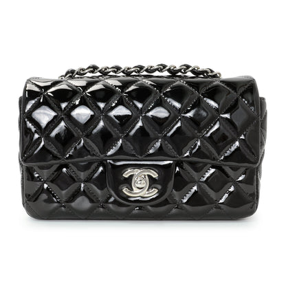 Exclusive Chanel Black Quilted Patent Mini Rectangular Flap — Front View
