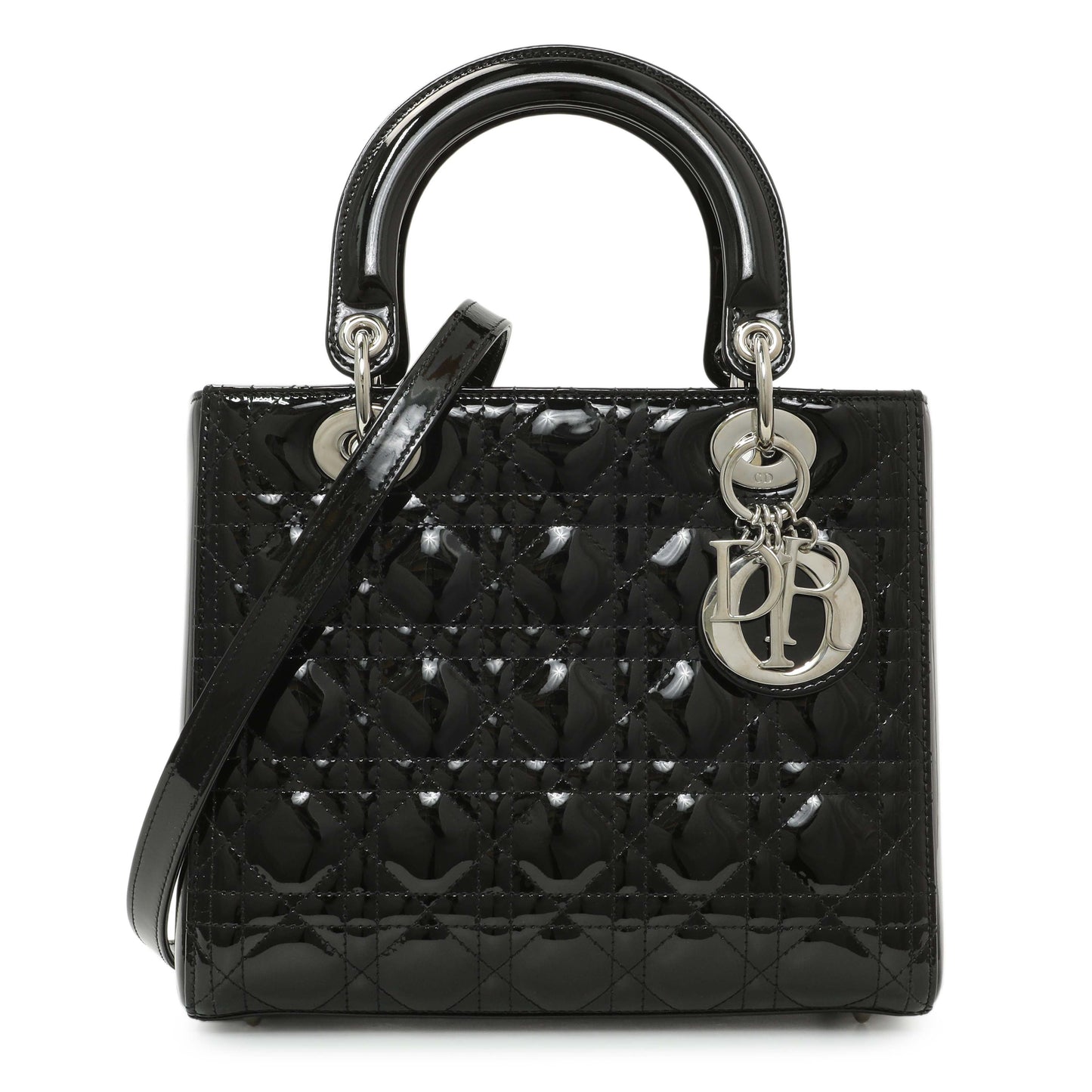 Exclusive Christian Dior Black Patent Cannage Medium Lady Dior — Front View