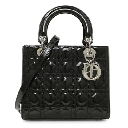Exclusive Christian Dior Black Patent Cannage Medium Lady Dior — Front View