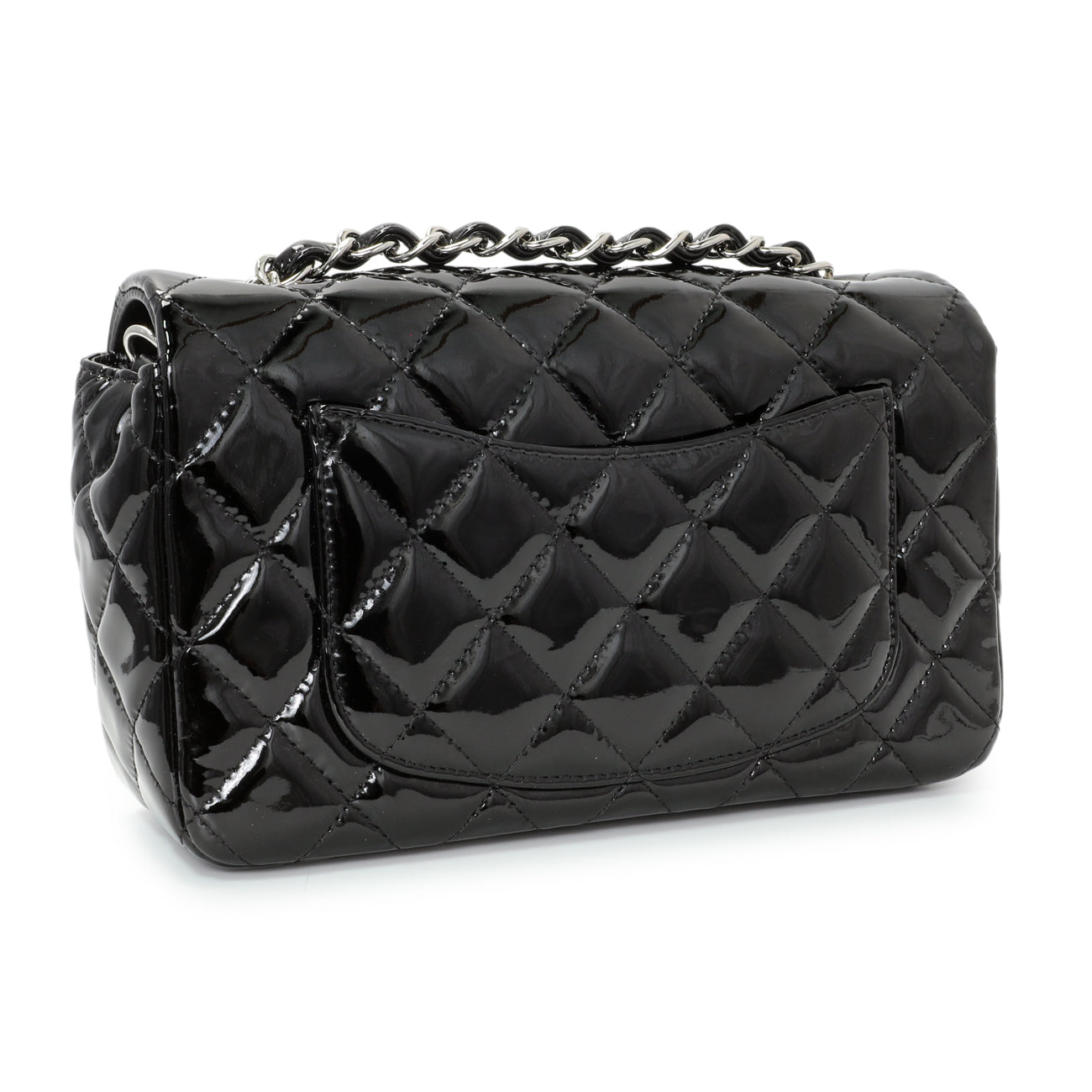 Exclusive Chanel Black Quilted Patent Mini Rectangular Flap — Side View