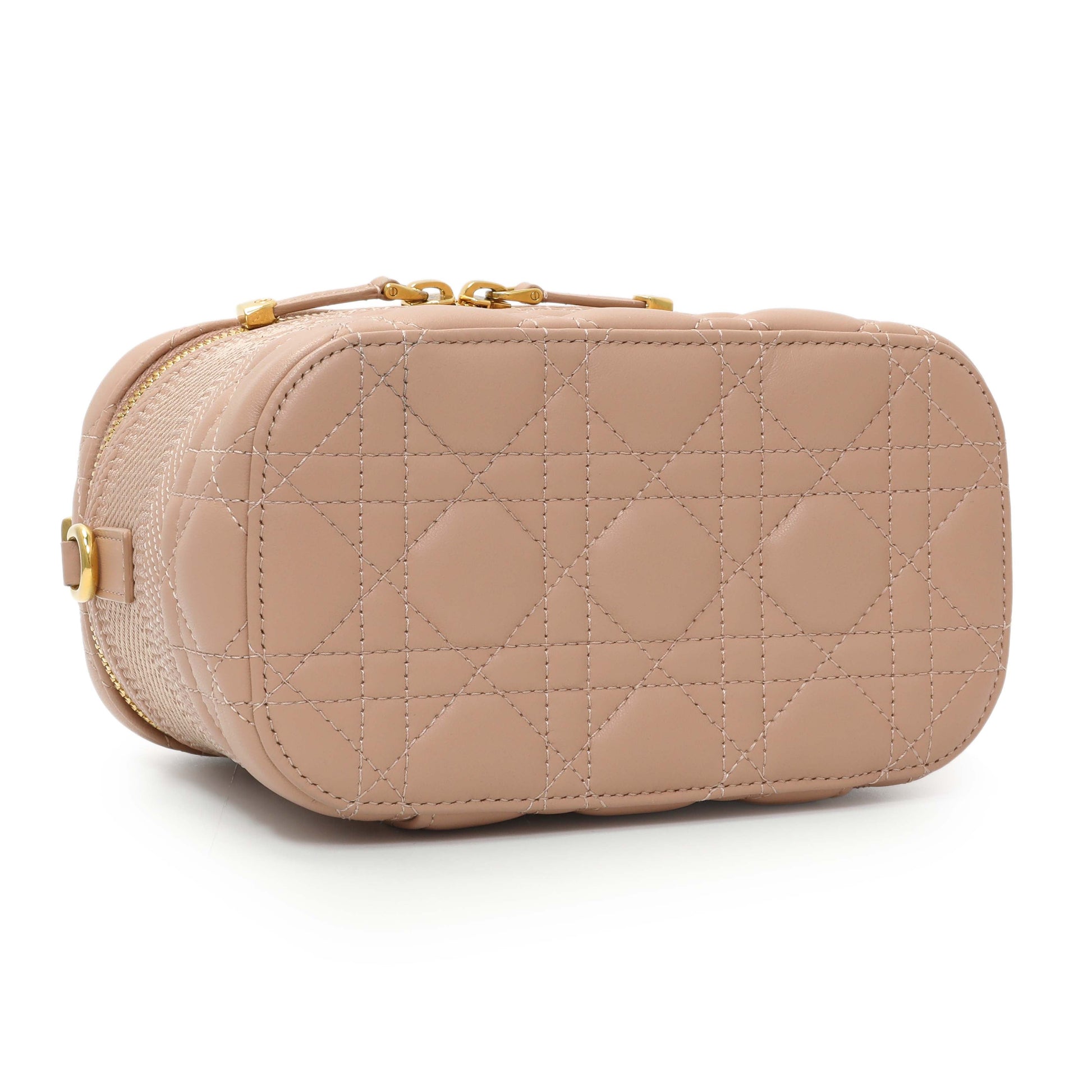Exclusive Christian Dior Pink Lambskin Cannage Small Diortravel Vanity Case Cloud — Back View