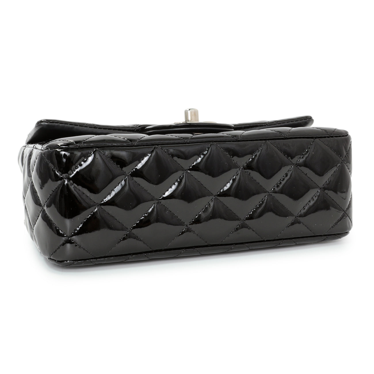 Exclusive Chanel Black Quilted Patent Mini Rectangular Flap — Back View
