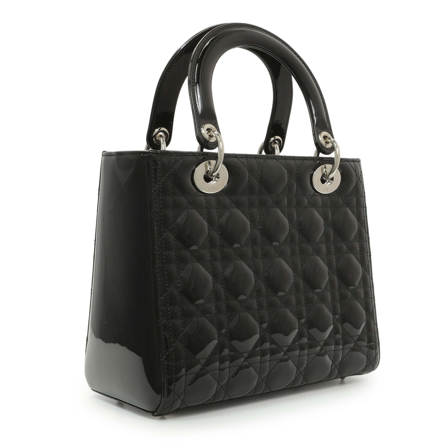 Exclusive Christian Dior Black Patent Cannage Medium Lady Dior — Side View