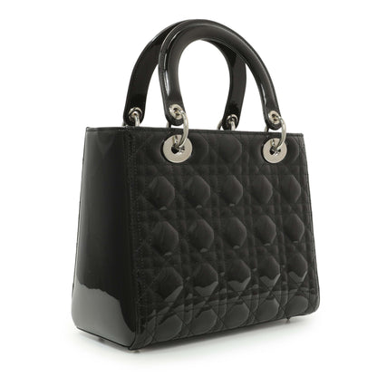 Exclusive Christian Dior Black Patent Cannage Medium Lady Dior — Side View
