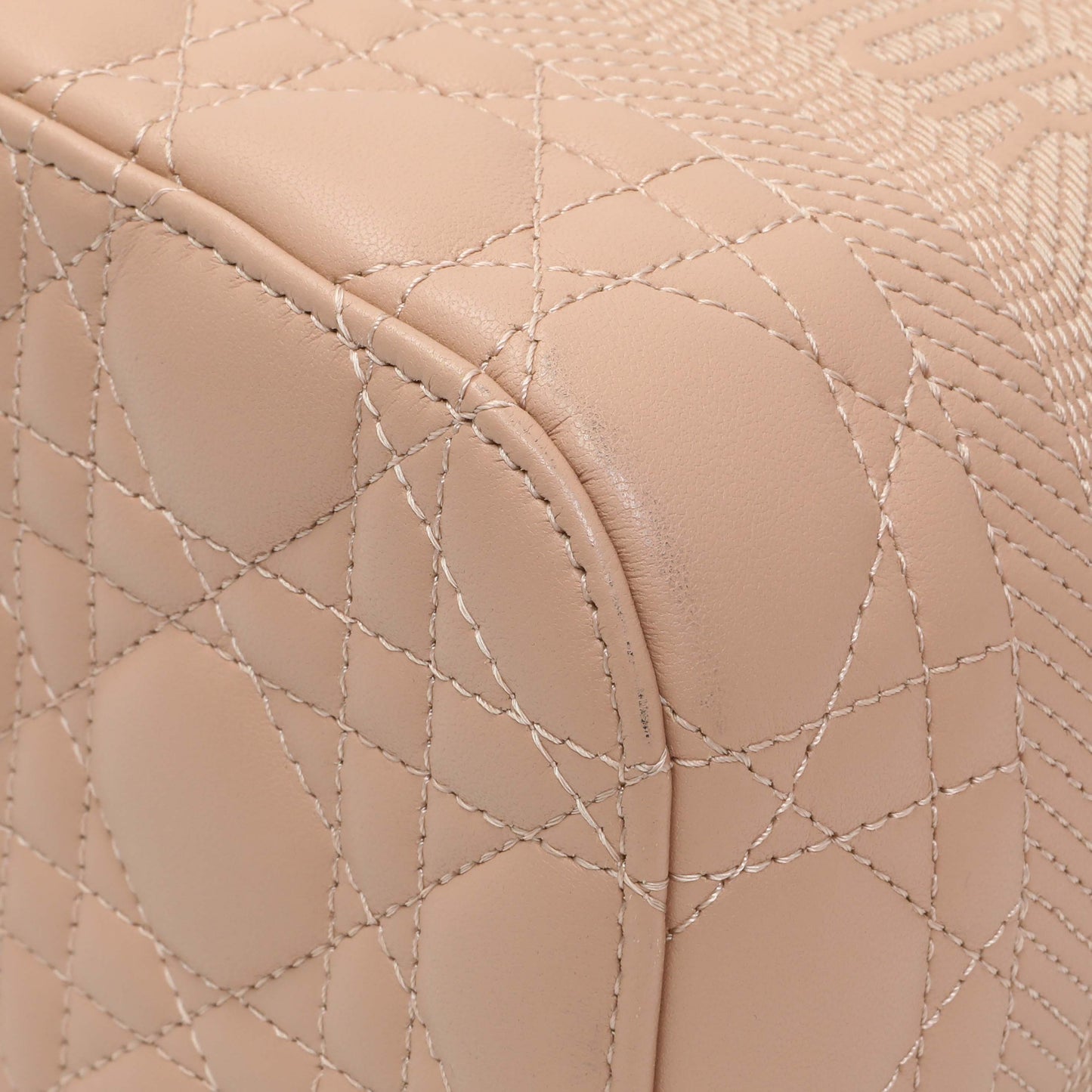 Exclusive Christian Dior Pink Lambskin Cannage Small Diortravel Vanity Case Cloud — Detail View